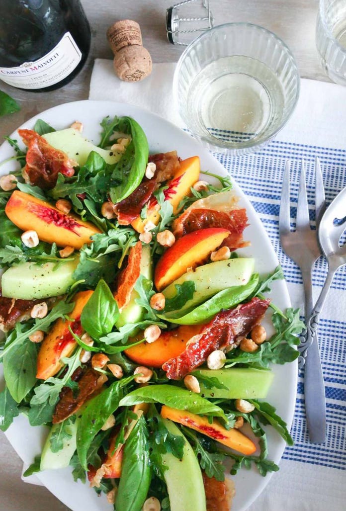 nectarine, melon, and crispy prosciutto salad