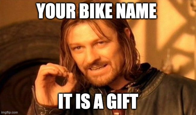 Boromir meme says "your bike name, it is a gift"