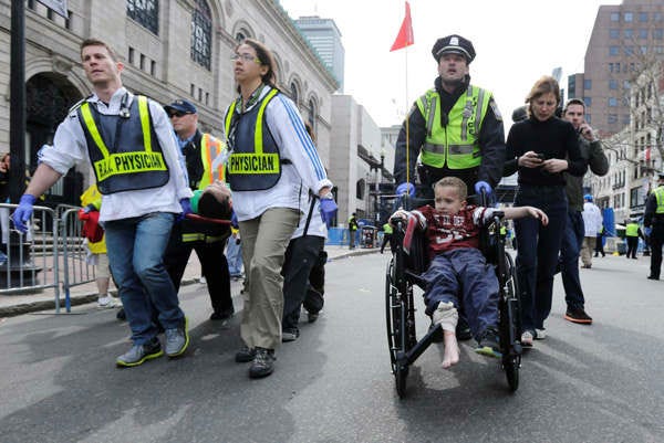 Pictured: The bombing of the Boston Marathon on April 15, 2013.