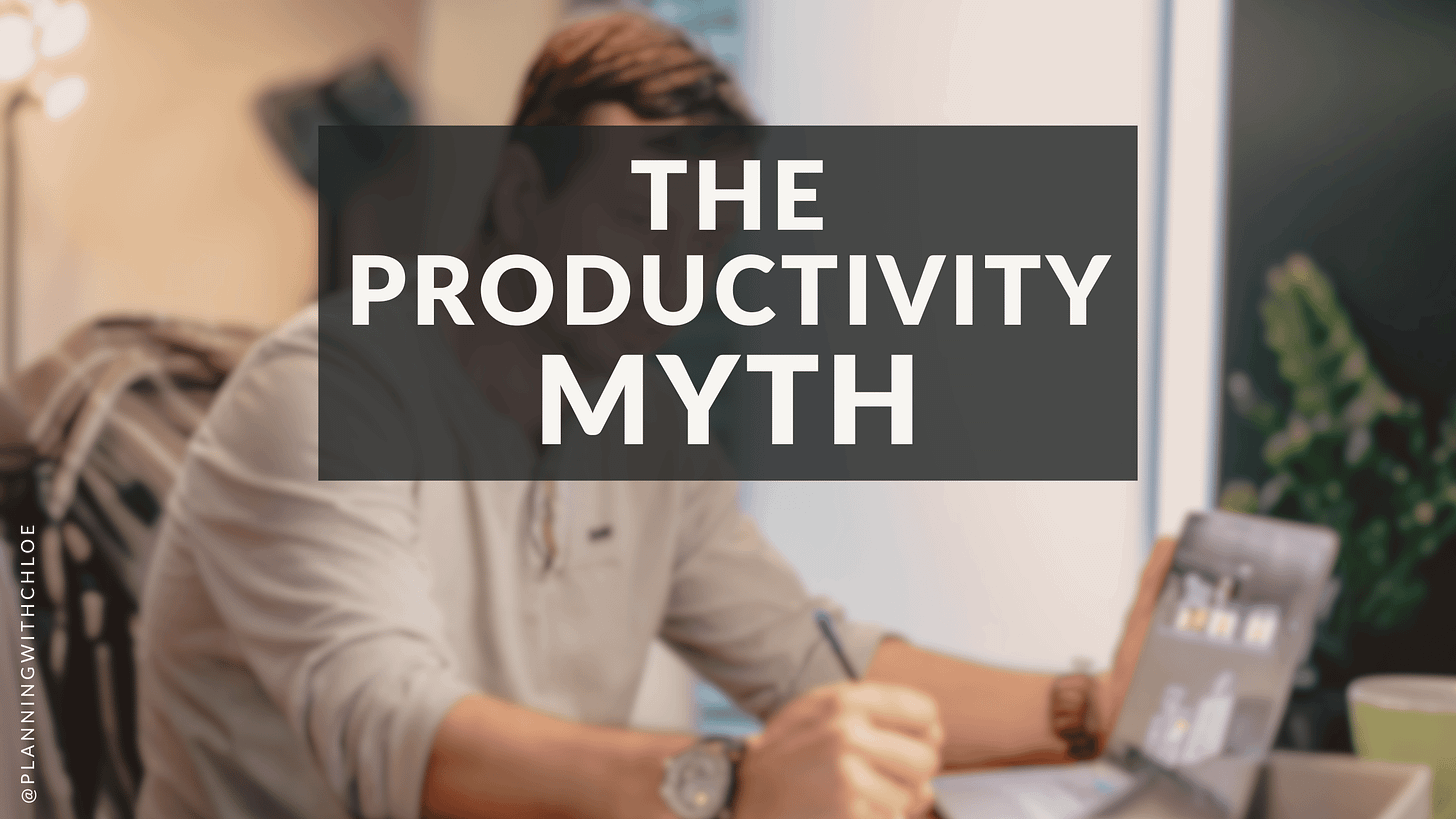 The Productivity Myth. Img: Man working at desk with laptop