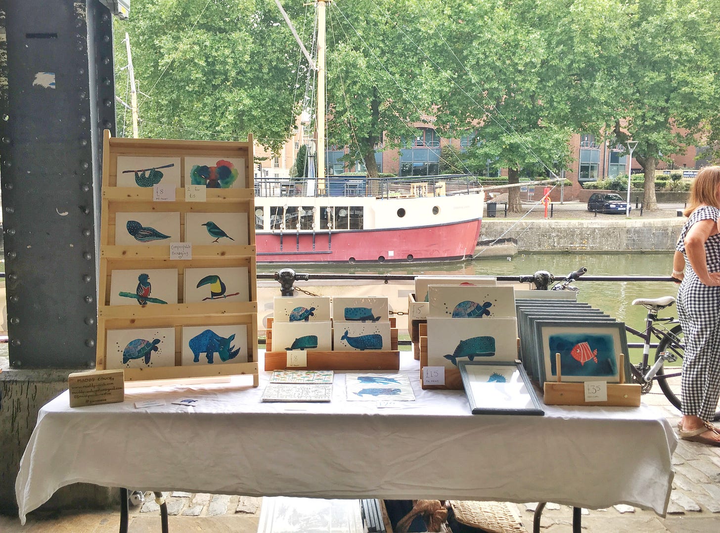 Watercolour animal illustrations by the illustrator Madelaine Couch at Bristol harbour market