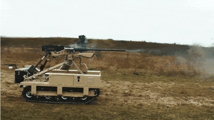 A robot equipped with a Browning 12.7 mm machine gun