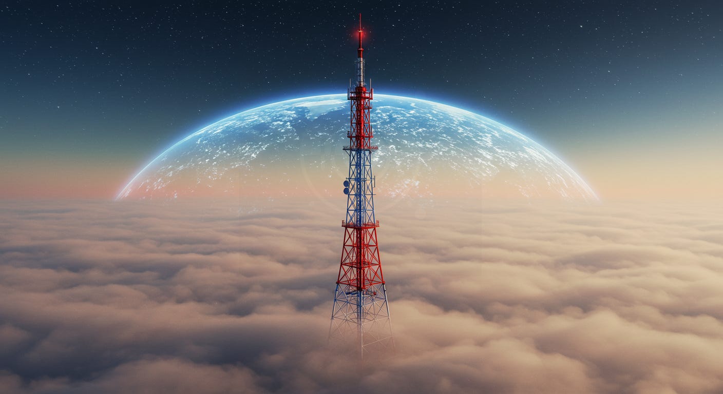 a single tower emitting a signal around the globe