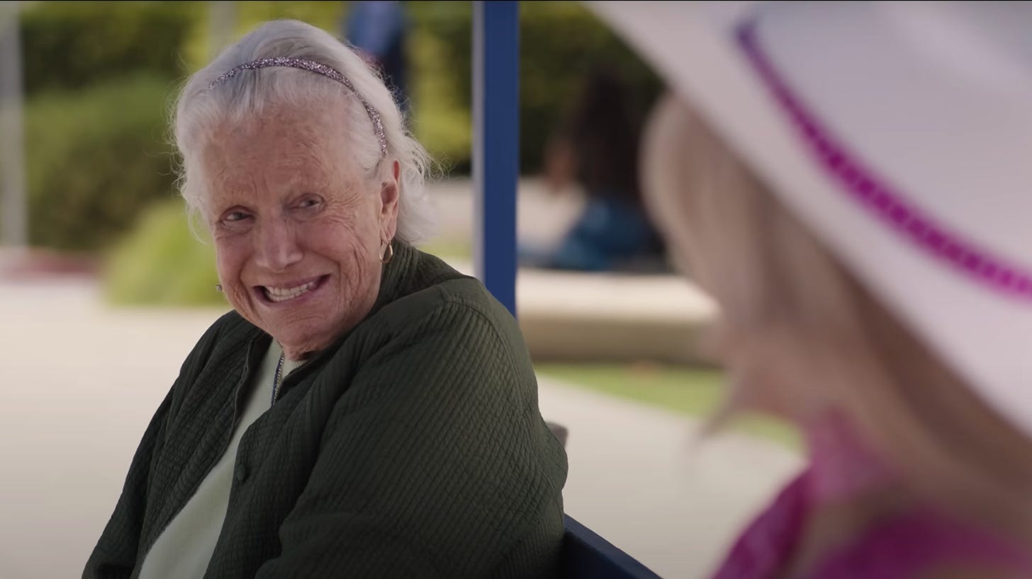 Explained: Who's the old lady on the bench in the 'Barbie' movie? | Mashable