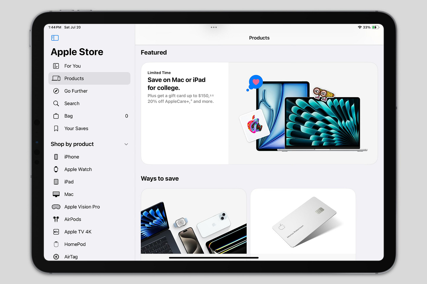 The new Apple Store app on iPad.