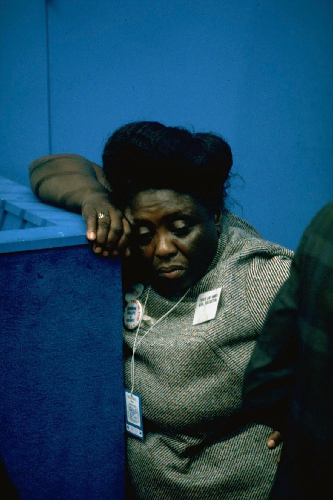 Fannie Lou Hamer at the 1968 Democratic National Convention in Chicago appearing tired and weary.