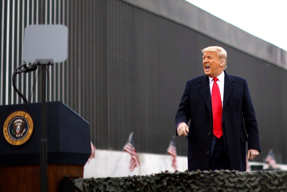 President Trump speaking at the U.S.-Mexico border wall.