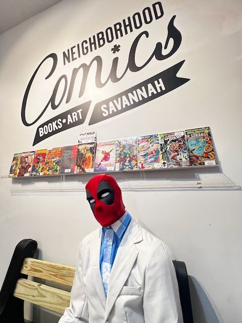 Forest Gump Deadpool at Neighborhood Comics, Savannah