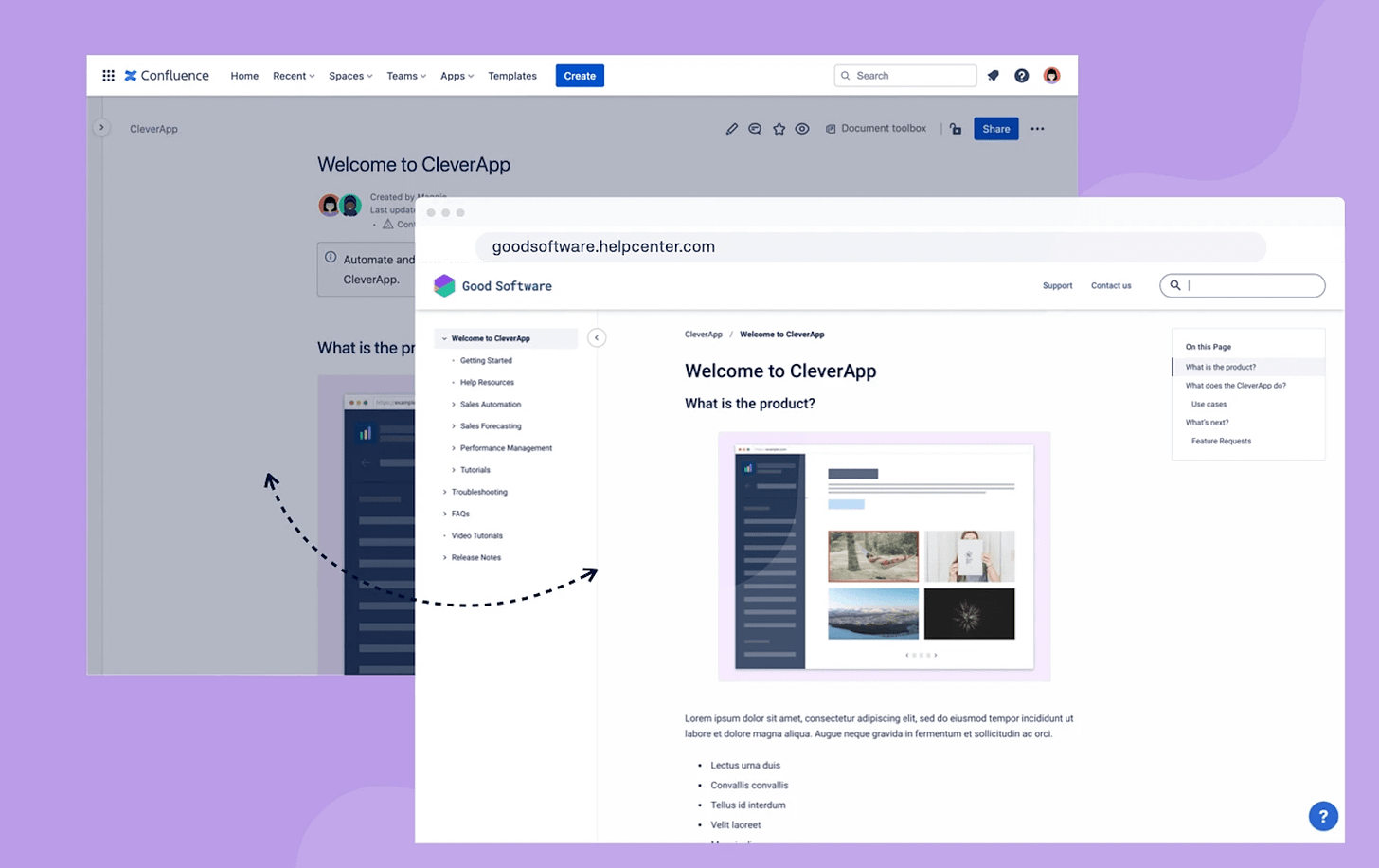 illustration of a private confluence space turned into a public website with scroll viewport