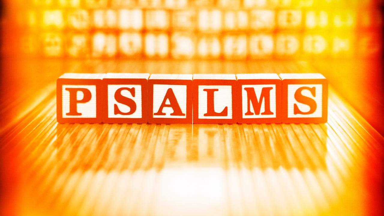 The word "Psalms" spelled out on red and white blocks.
