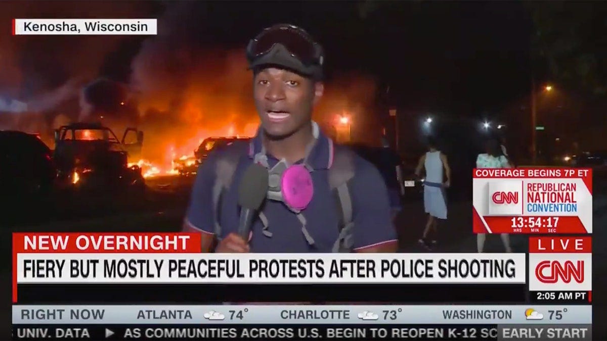 CNN panned for on-air graphic reading 'fiery but mostly peaceful protest'  in front of Kenosha fire | Fox News