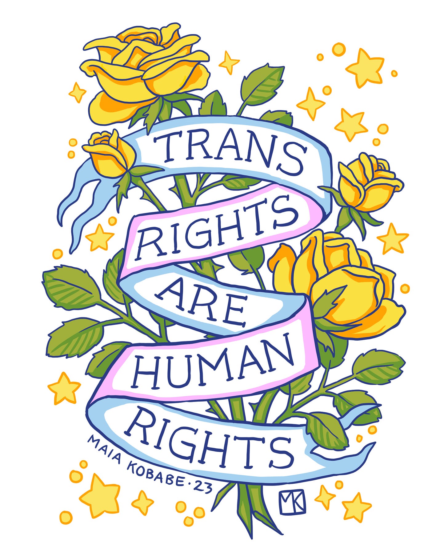 Maia Kobabe "Trans Rights Are Human Rights" sticker design.