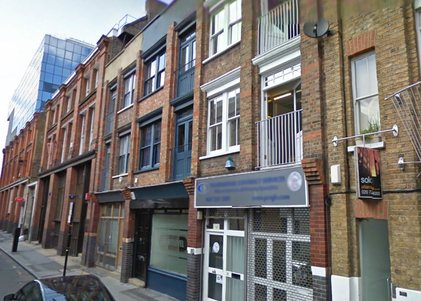 Wide shot of The Spiritlevel building on Cowper St, Shoreditch, London