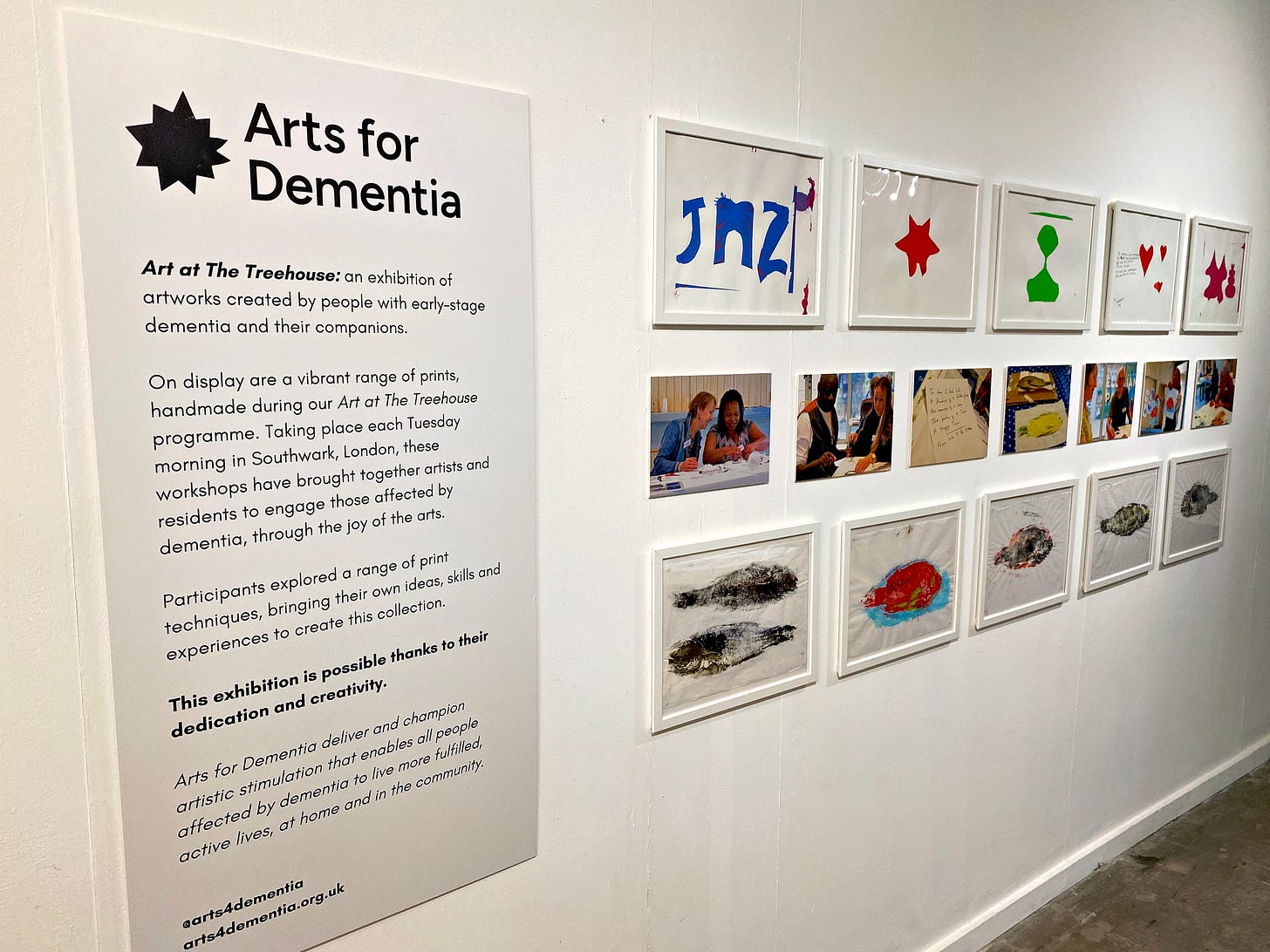 Arts for Dementia, Art at The Treehouse framed prints on display at Airspace gallery, Hanley