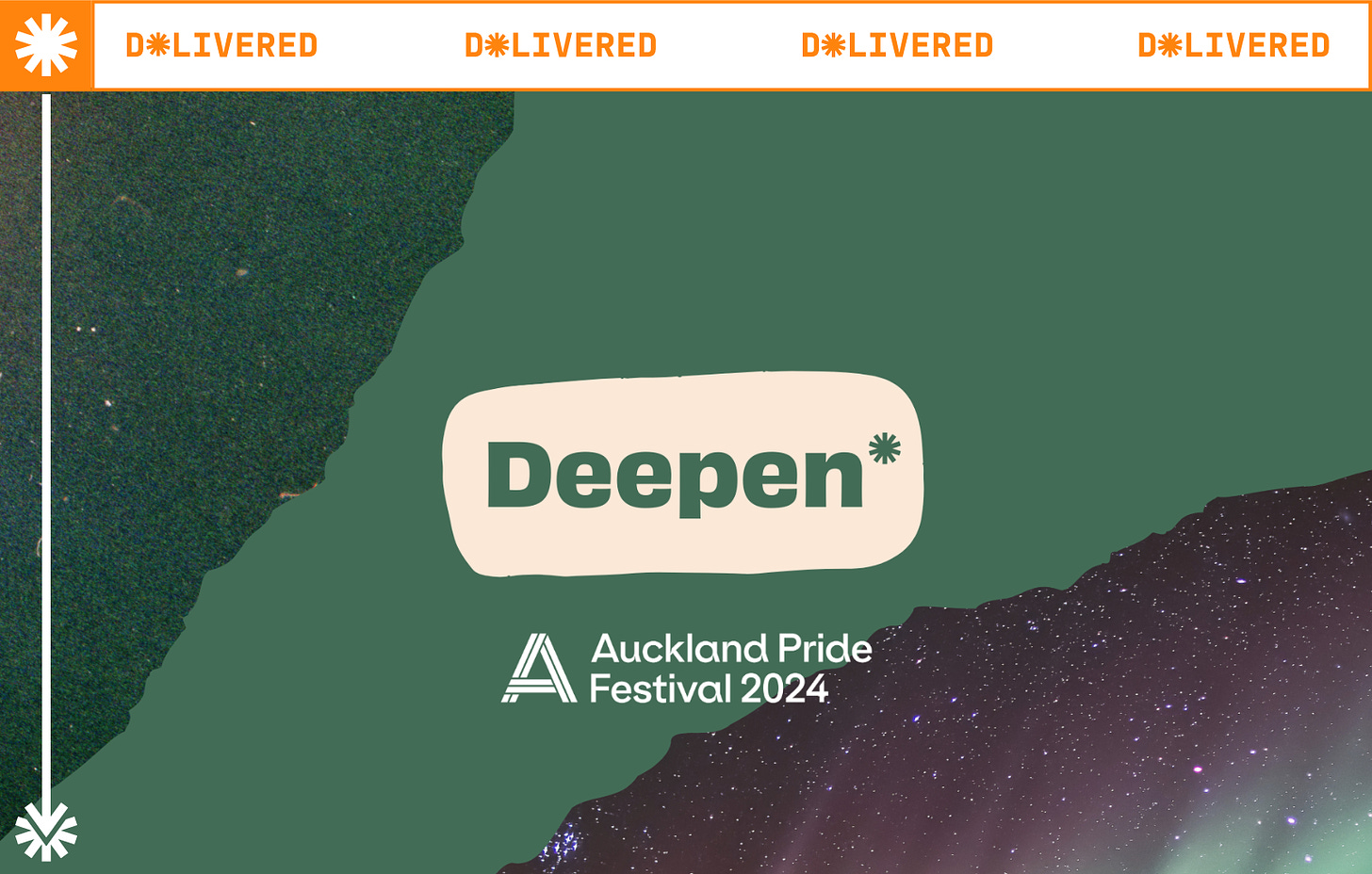 Image description: The word Deepen* is in green in front of a cream-coloured bubble, with strips of green and dark galaxies in the background.