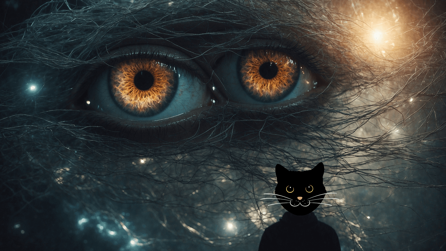 Image of two eyes and a humanoid cat