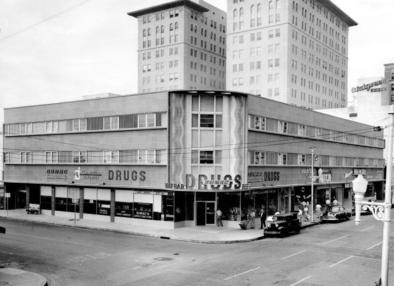 The Roper Building, which stands in front of the Plaza building, in 1950.