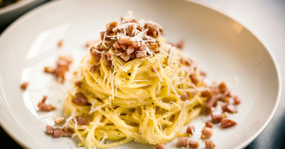 A plate of carbonara, the dish under discussion today.