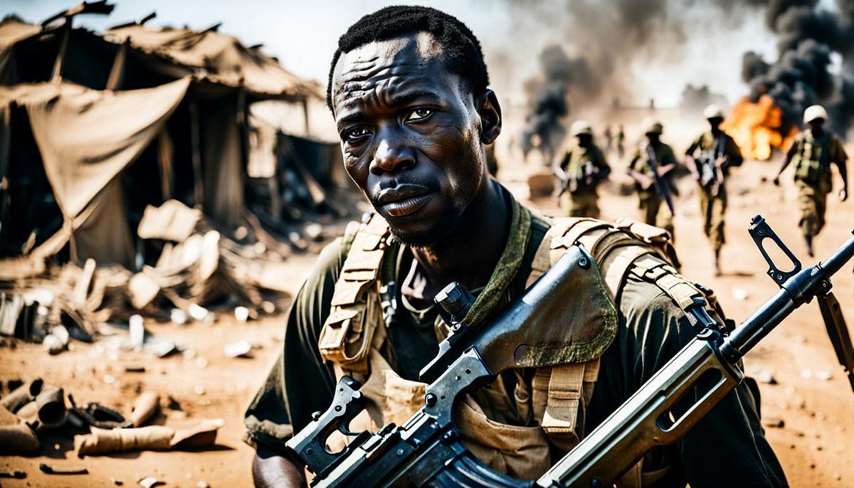 African man in war zone