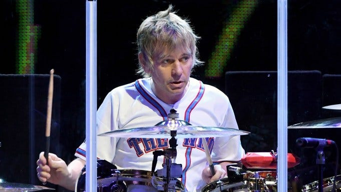 The Who's Zak Starkey plays the drums onstage