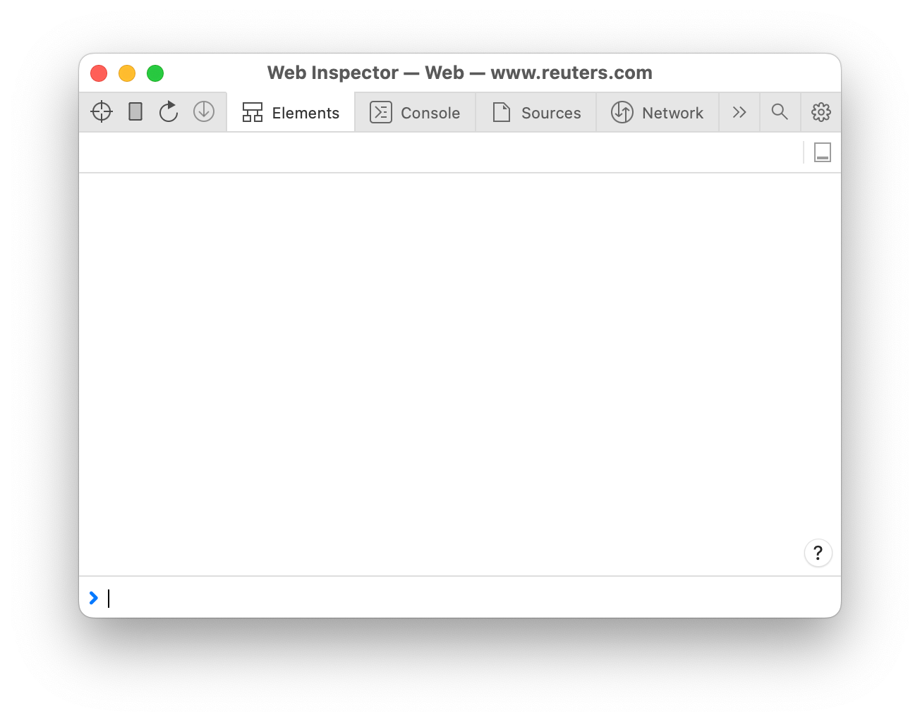 Safari's web inspector showing reuters.com being completely empty