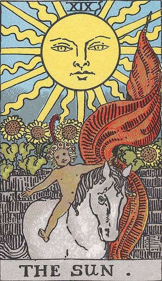 A tarot card of the sun