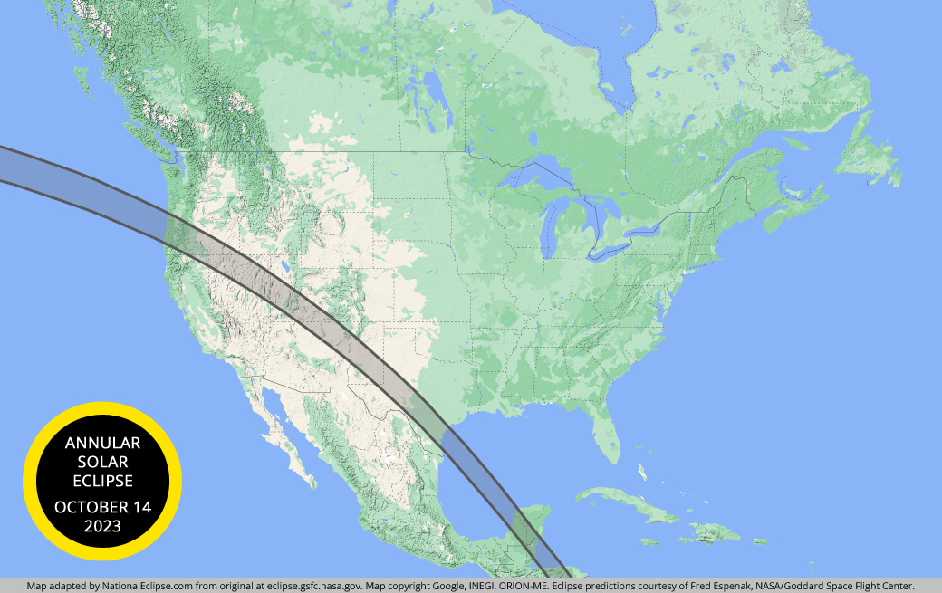 Annular Solar Eclipse - October 14, 2023 - USA Map