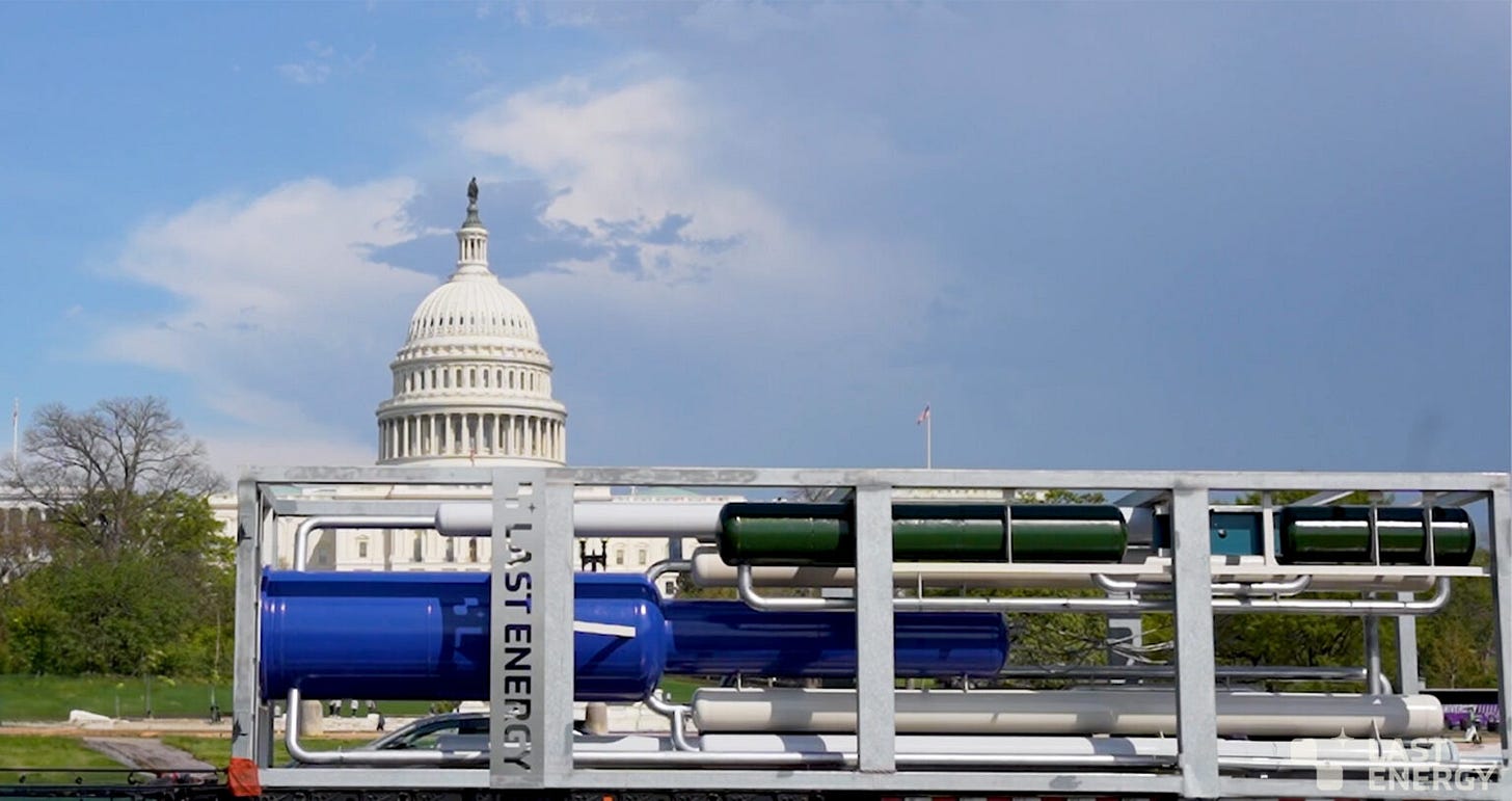 A small modular nuclear reactor, about the size of a truck, is shown in front of the U.S. Capitol in Washington, D.C. A small modular nuclear reactor, about the size of a truck, is shown in front of the U.S. Capitol in Washington, D.C.
