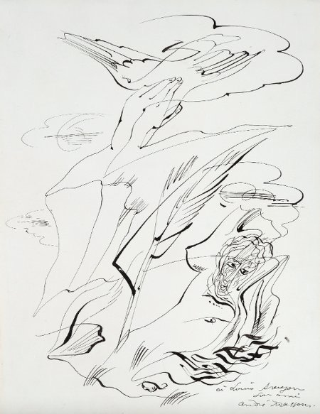 Dessin d'André Masson dédié à Louis Aragon
