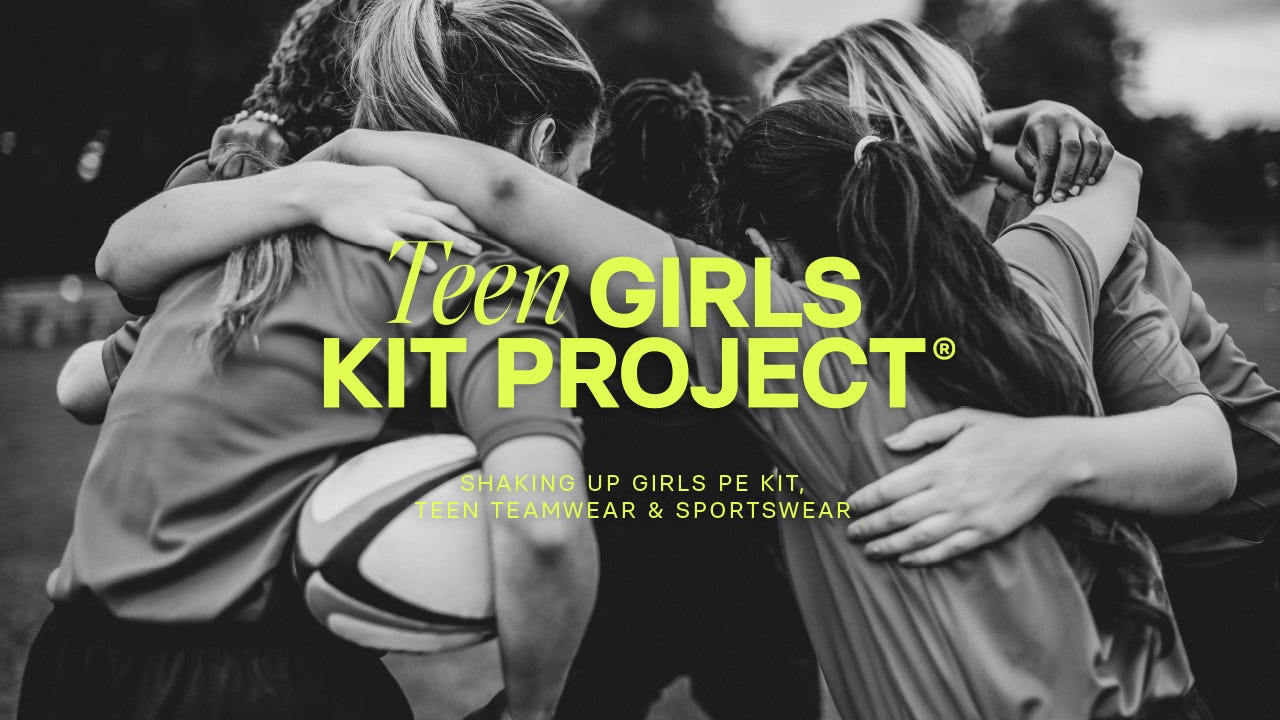 Promotional banner for the Teen Girls Kit Project over a photo of girls playing rugby