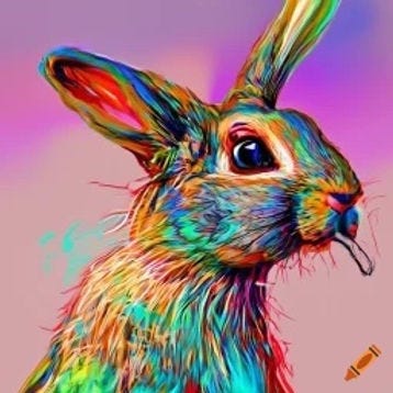 AI generated colourful image of Brer Rabbit with his tongue out