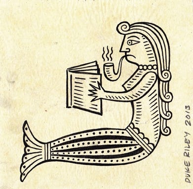 mermaid reading while smoking a pipe