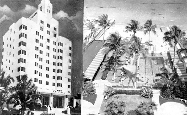 Postcard of the National Hotel, front and back, in 1940 when it opened. 