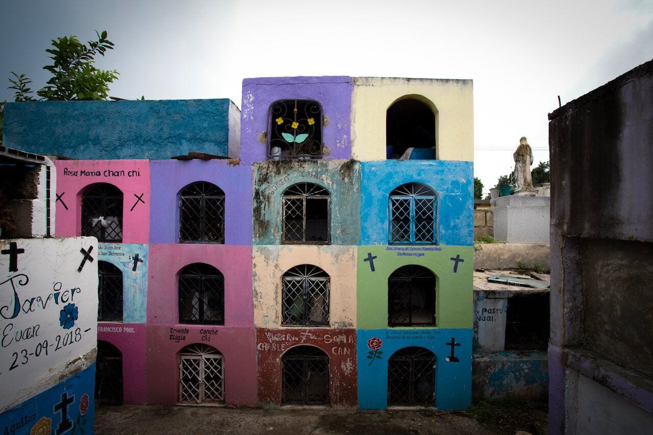 panteon in pomuch, yucatan, mexico, where the dia de muertos tradition counts with cleaning and displaying the remains of dead beloved ones. 