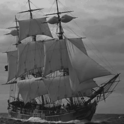 Three-masted sailing ship from the 1935 film Mutiny on the Bounty - animated gif