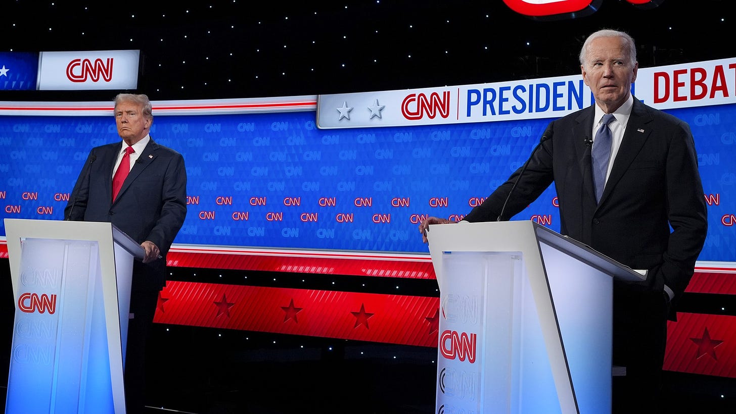 Donald Trump and Joe Biden during their first 2024 debate on June 27