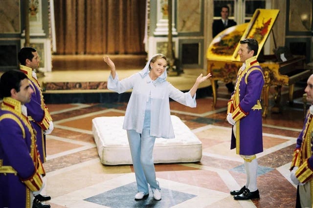 Julie Andrews as Clarisse in The Princess Diaires 2 during the mattress surfing scene.