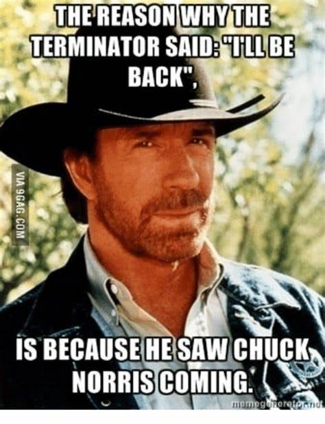 The REASON WHY THE TERMINATOR SAID TILL BE BACK IS BECAUSE HE SAW CHUCK ...