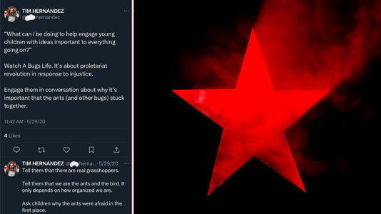 Tim Hernandez discusses bringing communist ideas into the classroom. Twitter/screenshot | Adobe Stock|Twitter/screenshot | Adobe Stock
