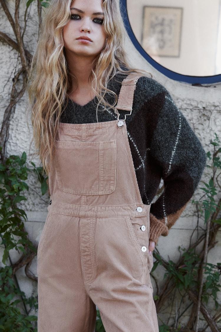 Zara FULL LENGTH CORDUROY JUMPSUIT - Pink - Image 1