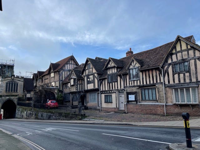 The Lord Leycester Hospital in Warwick. Tudor style timber framed buildings