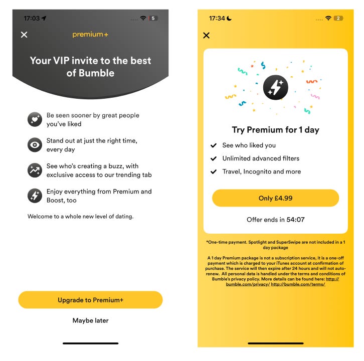Screenshot of Bumble plans Screenshot of Bumble plans