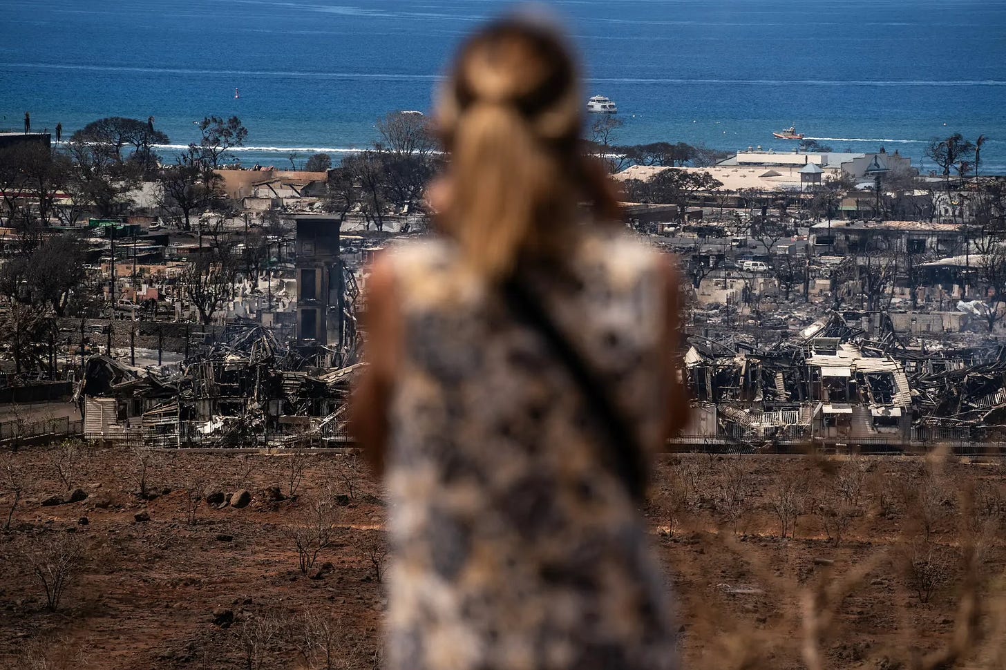 The Lahaina fire damaged more than 2,200 structures and burned 2,170 acres, according to the Pacific Disaster Center. A vast majority of the buildings were residential. Photo: Go Nakamura for The New York Times.