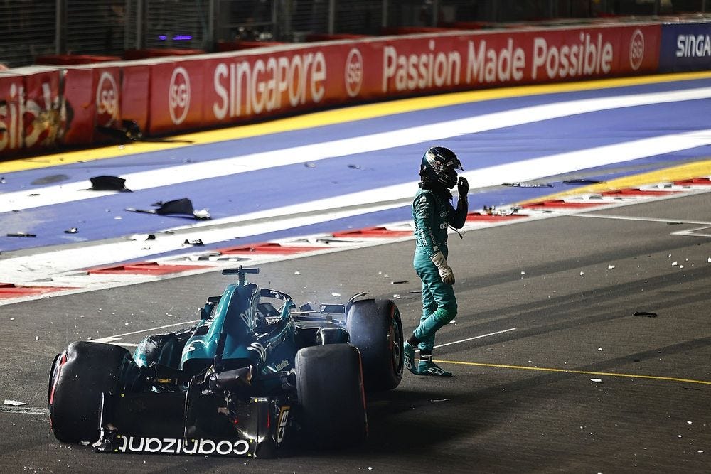 F1 Singapore GP qualifying red-flagged after massive Stroll crash