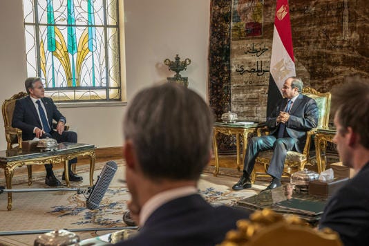 “You spoke about the crisis and you spoke as a Jewish person,” Egyptian President Abdel Fattah el-Sisi said to Secretary of State Antony Blinken via an interpreter.