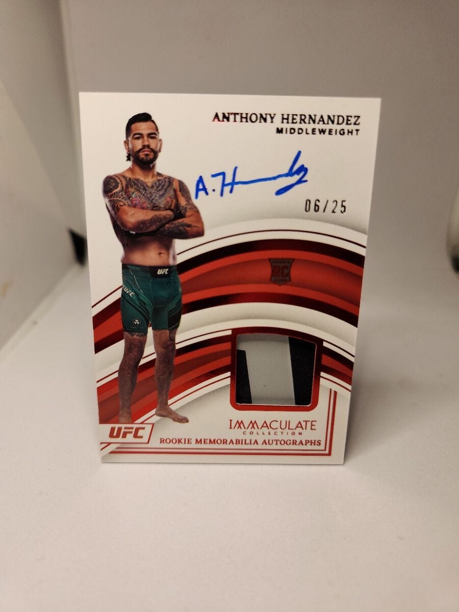2023 Immaculate UFC Anthony Hernandez Rookie Patch Auto Red /25 SP 🔥 On  Card | eBay