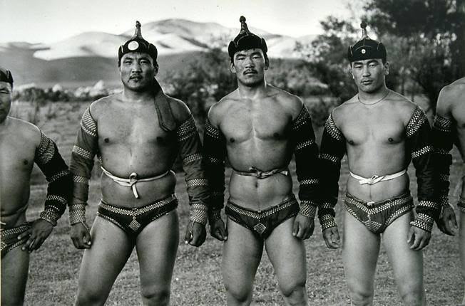 Mongolian wrestlers of old days : r/mongolia