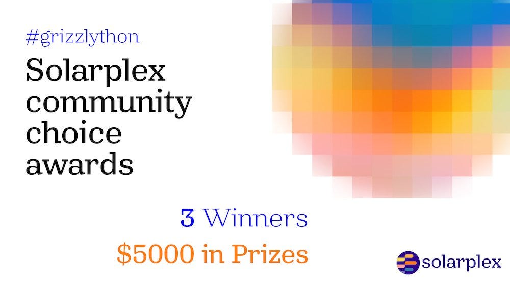 Solarplex.xyz on X: "Announcing the first ever on-chain community driven  awards for @solana #grizzlython. The Solarplex Community Choice Awards!  Vote for your fav projects on @solarplex_xyz and create posts there about  why