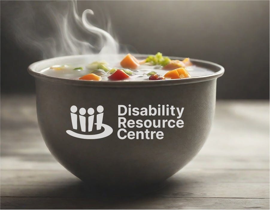 Steaming bowl of soup at The Disability Resource Centre's Warm Hub