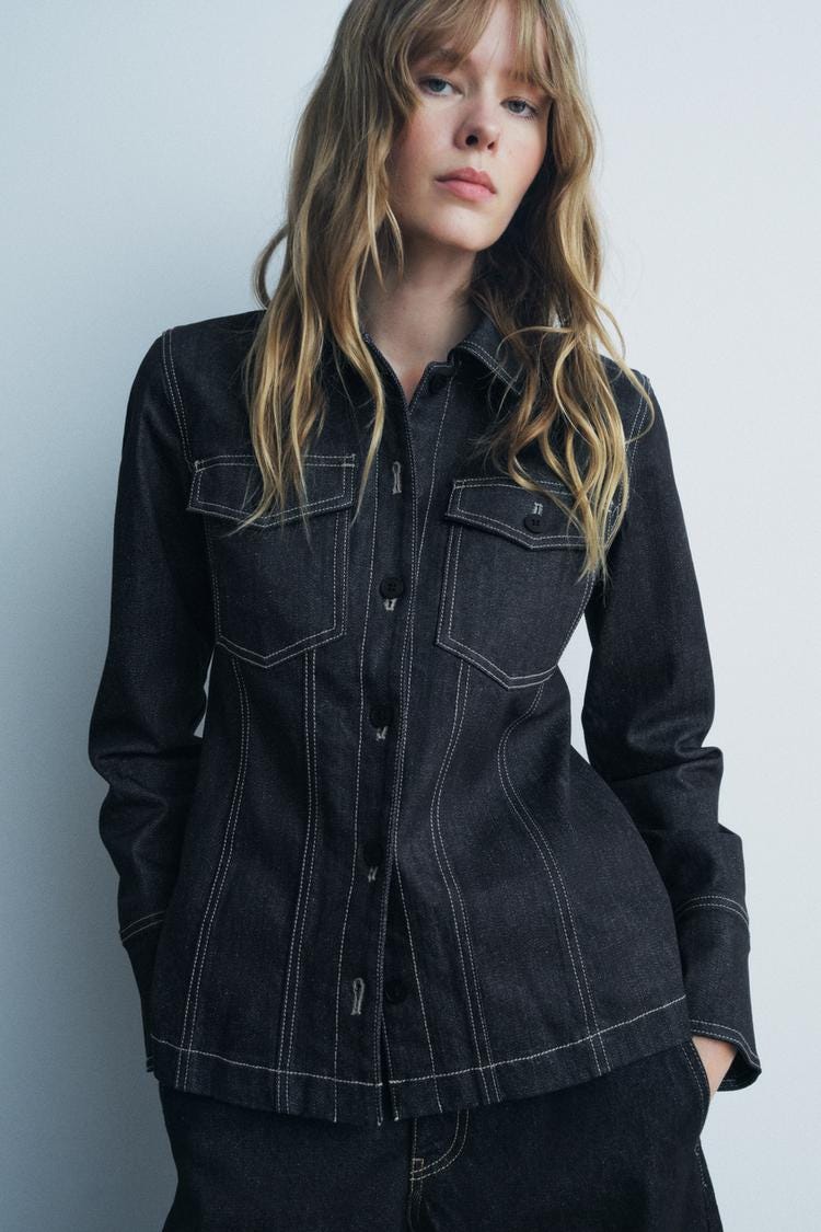 Zara TOPSTITCH DENIM SHIRT ZW COLLECTION - Blue - Image 3